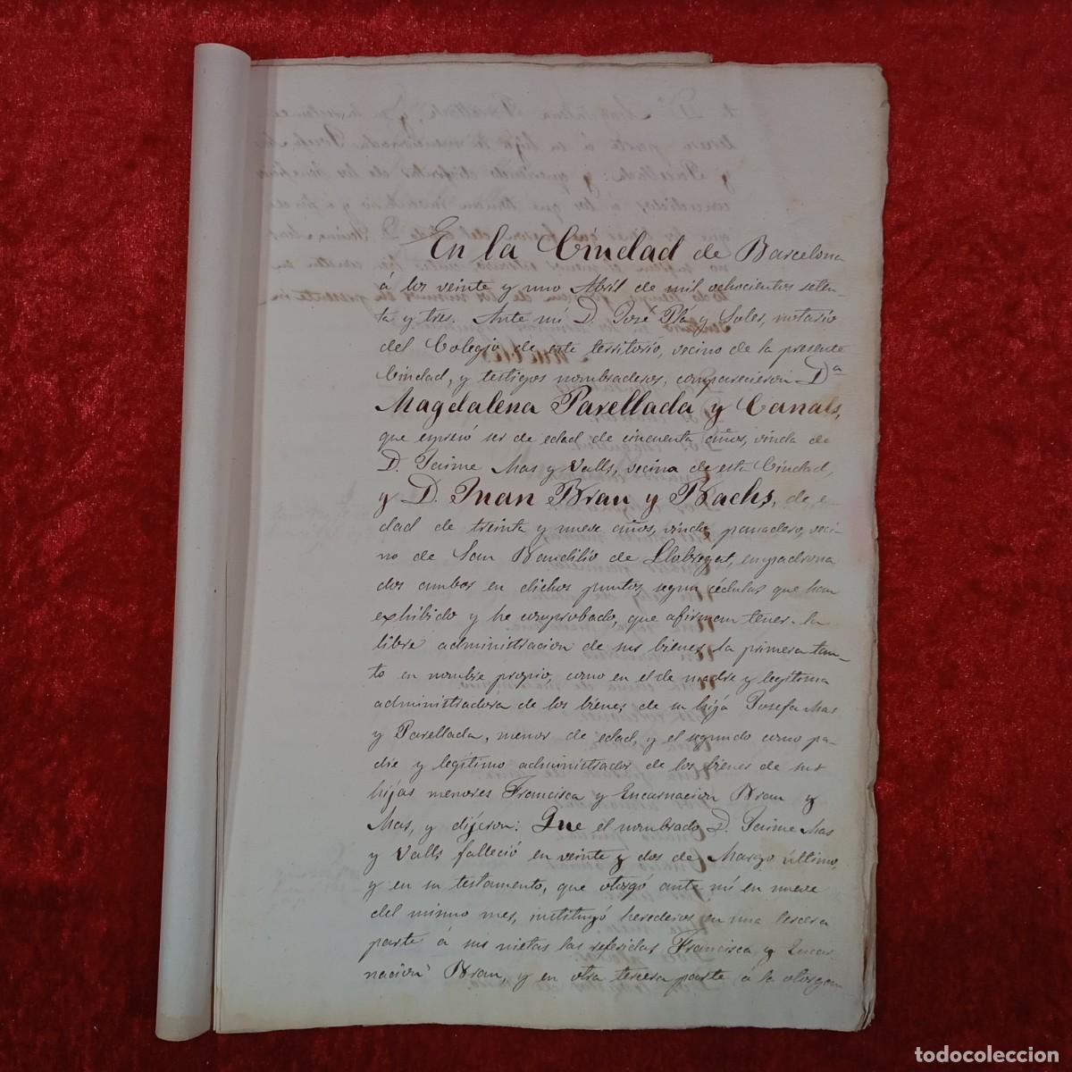 Manuscritos antiguos: DOCUMENTO NOTARIAL - 1873 - ESCRITURA NOTARIAL - BARCELONA / 97 - Foto 1