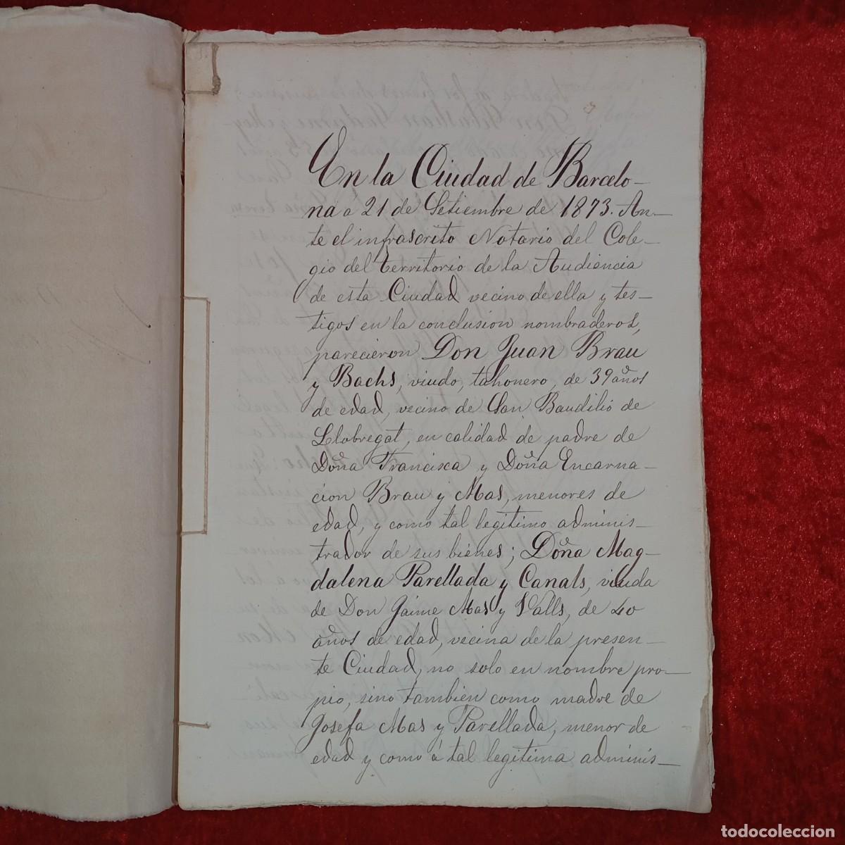 Manuscritos antiguos: DOCUMENTO NOTARIAL - 1873 - BARCELONA - ESCRITURA NOTARIAL / 102 - Foto 1