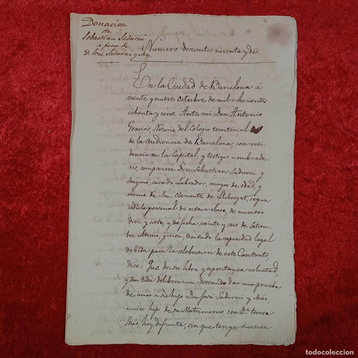 Manuscritos antiguos: DOCUMENTO NOTARIAL - 1881 - BARCELONA - ESCRITURA NOTARIAL / 104 - Foto 1