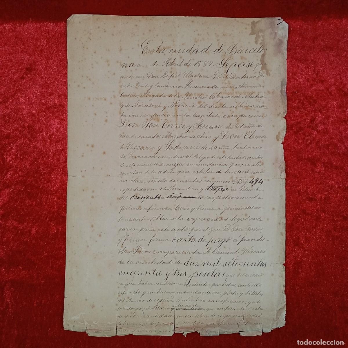 Manuscritos antiguos: ESCRITURA NOTARIAL - 1887 - BARCELONA - DOCUMENTO NOTARIAL / 128 - Foto 1