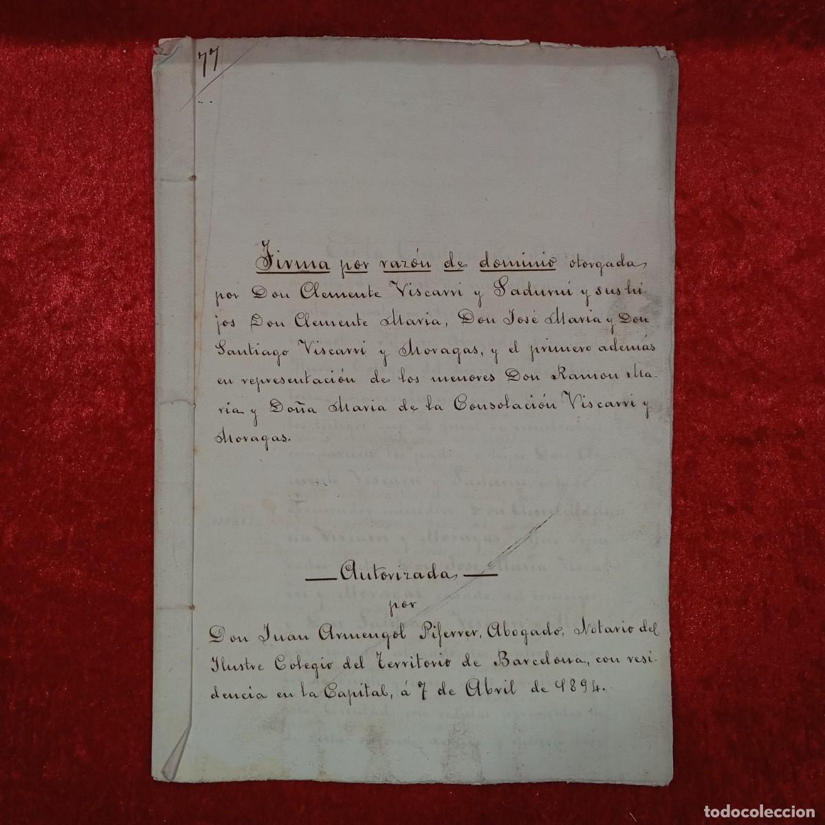 Manuscritos antiguos: ESCRITURA NOTARIAL - BARCELONA - 1894 - DOCUMENTO NOTARIAL / 129 - Foto 1