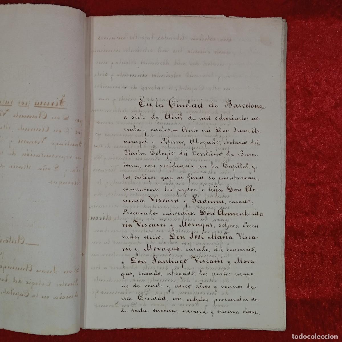 Manuscritos antiguos: ESCRITURA NOTARIAL - BARCELONA - 1894 - DOCUMENTO NOTARIAL / 129 - Foto 2