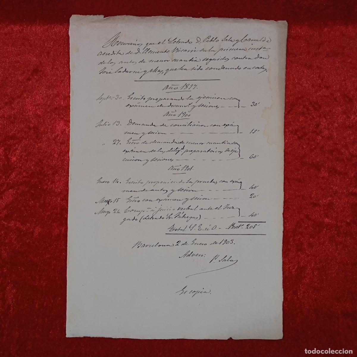 Manuscritos antiguos: DOCUMENTO NOTARIAL - 1903 - BARCELONA - RELACION DE DOCUMENTOS Y ESCRITURAS NOTARIALES / 132 - Foto 1