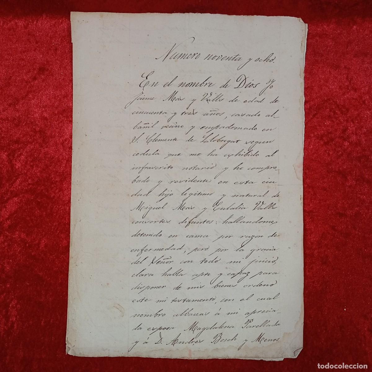 Manuscritos antiguos: DOCUMENTO NOTARIAL - SAN CLEMENTE DE LLOBREGAT - SANT CLIMENT - 18?? / 148 - Foto 1