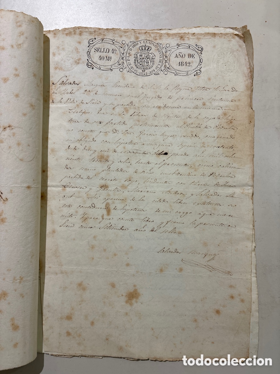 Manoscritti antichi: DOC. T&Iacute;TULOS DE PERTENENCIA TIERRAS DE SECANO EN PEDRALVA. 23 SEPT. A&Ntilde;O 1842.