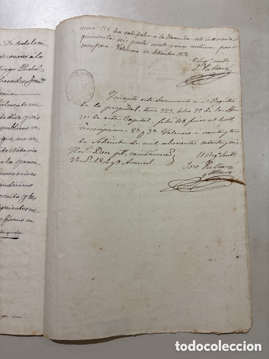 Manuscritos antiguos: DOC. ESCRITURA DE COMPRAVENTA E HIPOTECA TERRENO PARA EDIFICAR. VALENCIA, 23 AGOSTO 1876. - Foto 3
