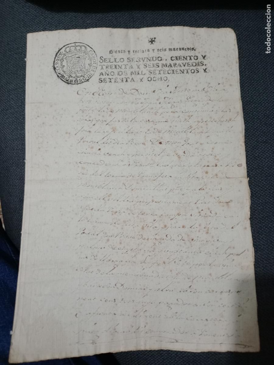 Manuscritos antiguos: Montblanch, Tarragona. Documento en papel sellado legal de 1788 Salvador Alba y Molins