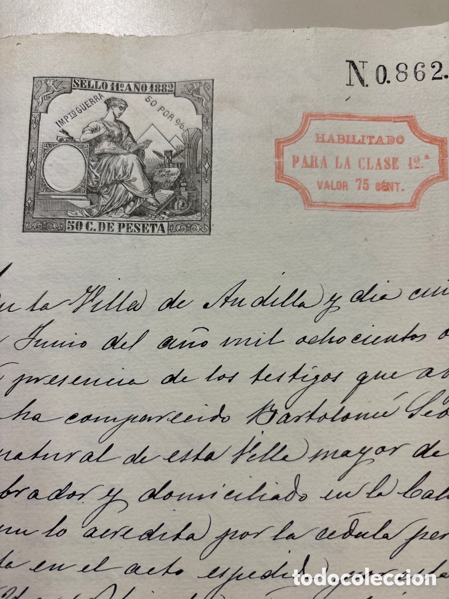 Manuscritos antiguos: DOC. VILLA DE ANDILLA, 5 DE JUNIO DE 1882. VENTA DE TIERRAS. - Foto 2