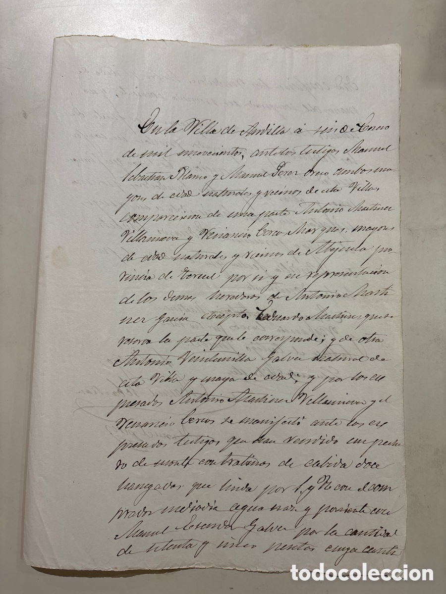 Manuscritos antiguos: EN LA VILLA DE ANDILLA A 6 ENERO 1900. VENTA DE TIERRAS. - Foto 1