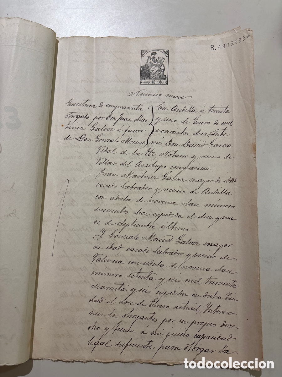 Manuscritos antiguos: DOC. ANDILLA, 31 ENERO 1910. ESCRITURA DE COMPRA VENTA. FINCA R&Uacute;STICA.