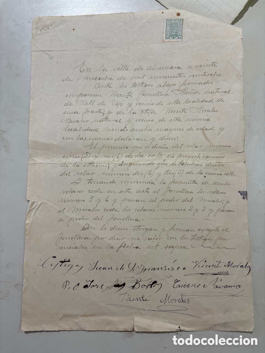 Manuscritos antiguos: DOC. ALMENARA, 20 NOV. 1928. PERMUTA DE SOLARES. - Foto 1
