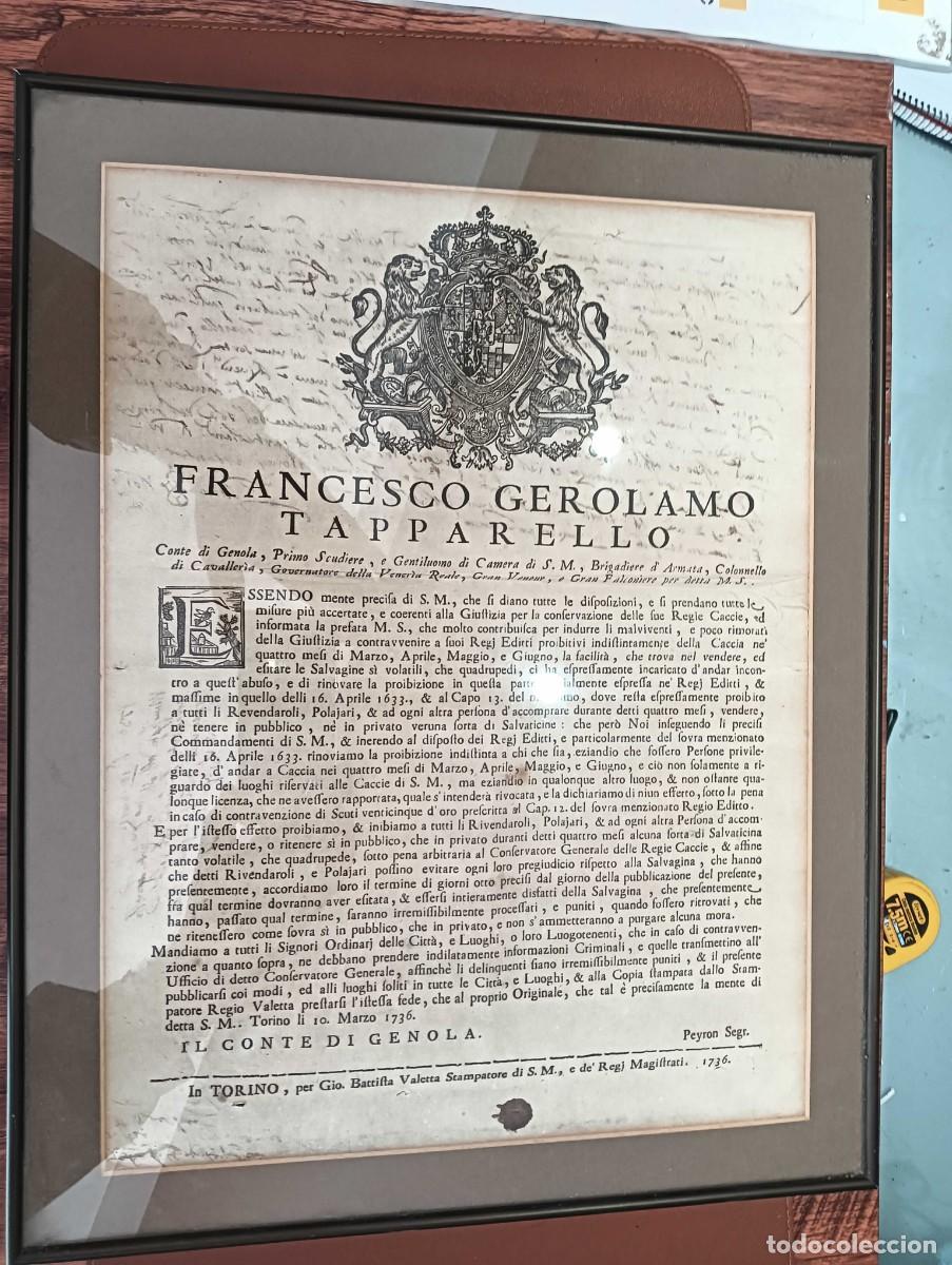 Manuscritos antiguos: DECRETO REAL AUT&Eacute;NTICO DE 1736 - CASA DE SABOYA - Foto 3