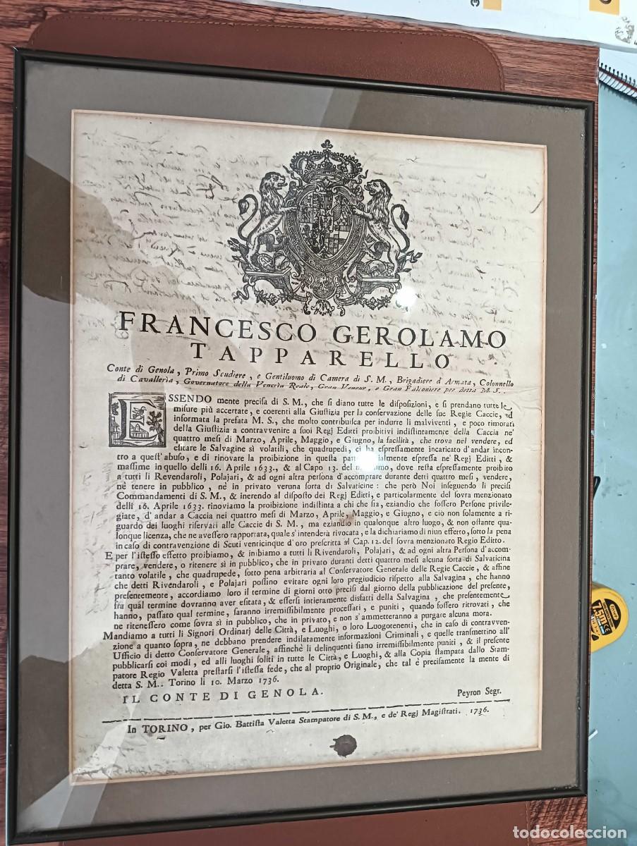 Manuscritos antiguos: DECRETO REAL AUT&Eacute;NTICO DE 1736 - CASA DE SABOYA - Foto 2