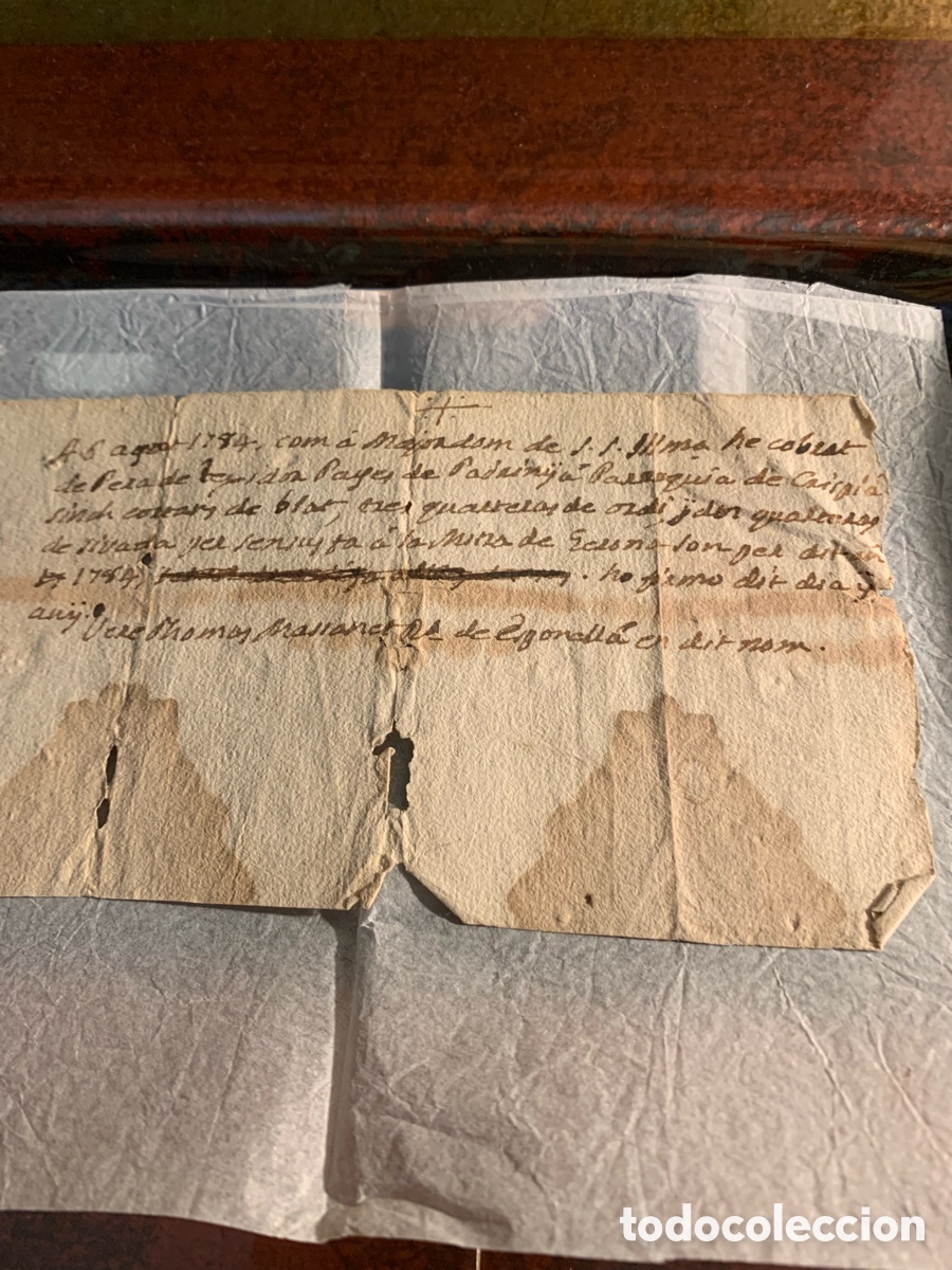 Manoscritti antichi: RECIBO COBRADO POR UN MAYORDOMO . EN CATAL&Aacute;N 1784