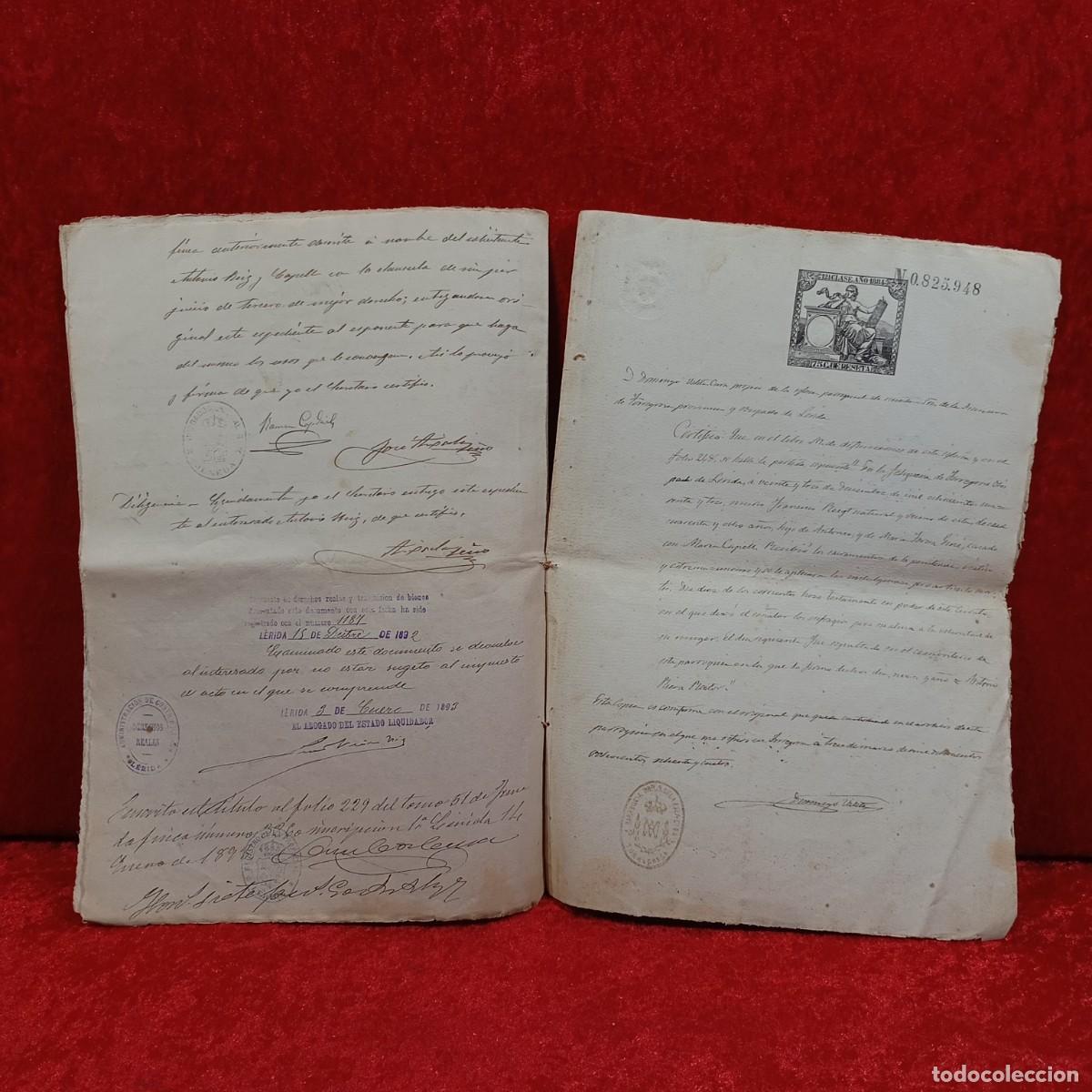 Manuscritos antiguos: ESCRITURAS NOTARIALES DE JUNEDA Y TORREGROSA - 1892 Y 1884 - OBISPADO DE L&Eacute;RIDA / CAA - 37 - Foto 5