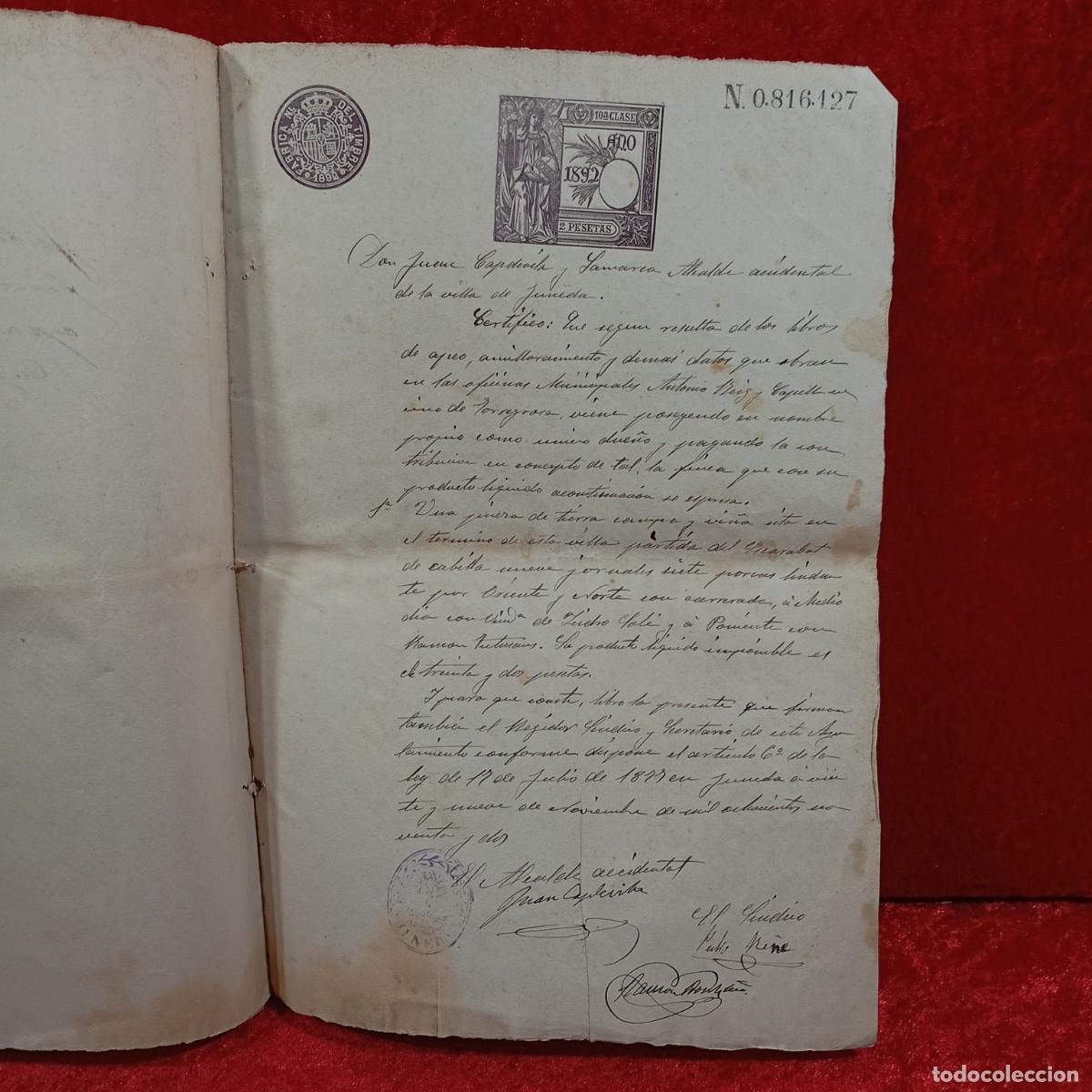Manuscritos antiguos: ESCRITURAS NOTARIALES DE JUNEDA Y TORREGROSA - 1892 Y 1884 - OBISPADO DE L&Eacute;RIDA / CAA - 37 - Foto 7