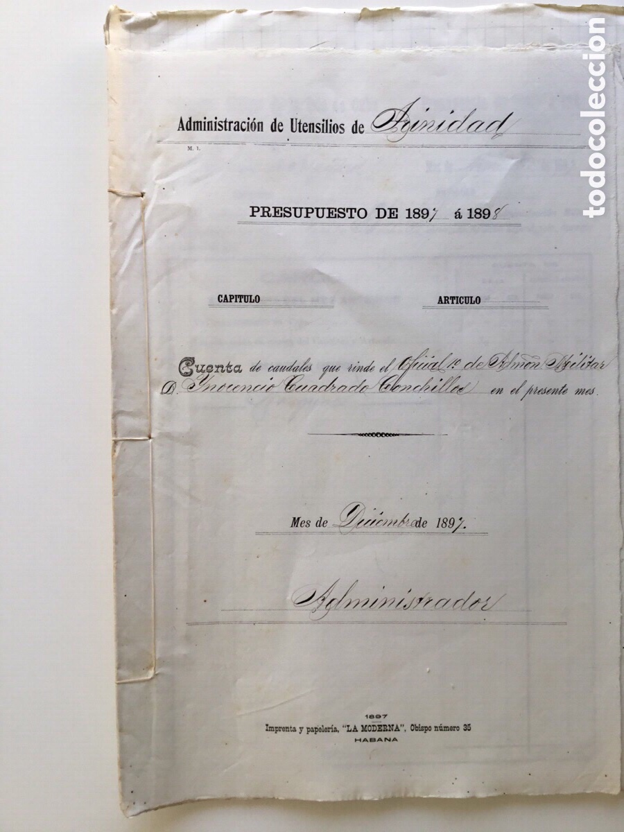 Manuscritos antigos: Presupuestos de un Hospital de Cuba en el a&ntilde;o de 1897 - 1898