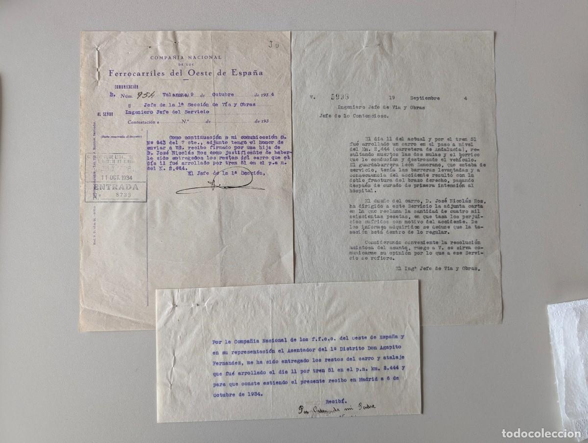 Manuscritos antiguos: 2/OCT/1934 TALAVERA - GRAN LOTE 4 DOCUMENTOS - FERROCARRILES OESTE DE ESPA&Ntilde;A - Foto 2