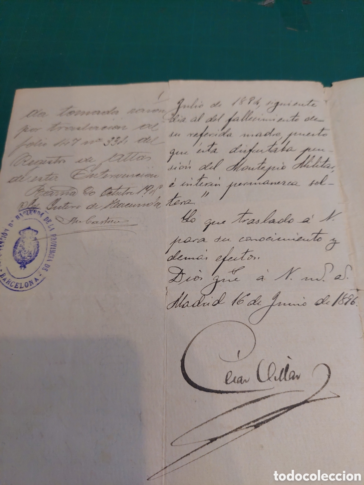 Manuscritos antiguos: 1896 Madrid gobierno militar ej&eacute;rcito poliza 5 clase - Foto 2