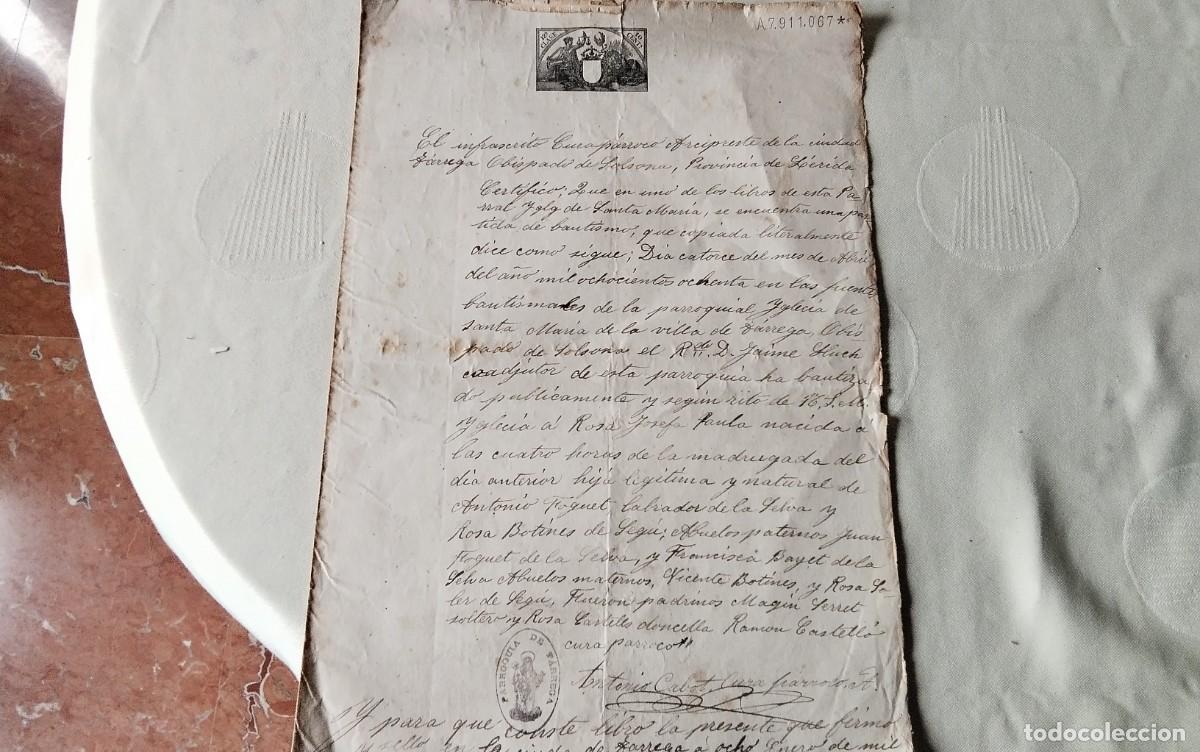 Manuscritos antiguos: TARREGA - OBISPADO DE SOLSONA , MANUSCRITO CON POLIZA DEL A&Ntilde;O 1907 - Foto 1