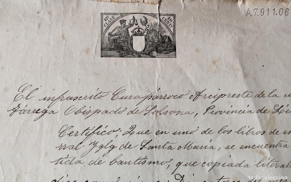 Manuscritos antiguos: TARREGA - OBISPADO DE SOLSONA , MANUSCRITO CON POLIZA DEL A&Ntilde;O 1907 - Foto 2
