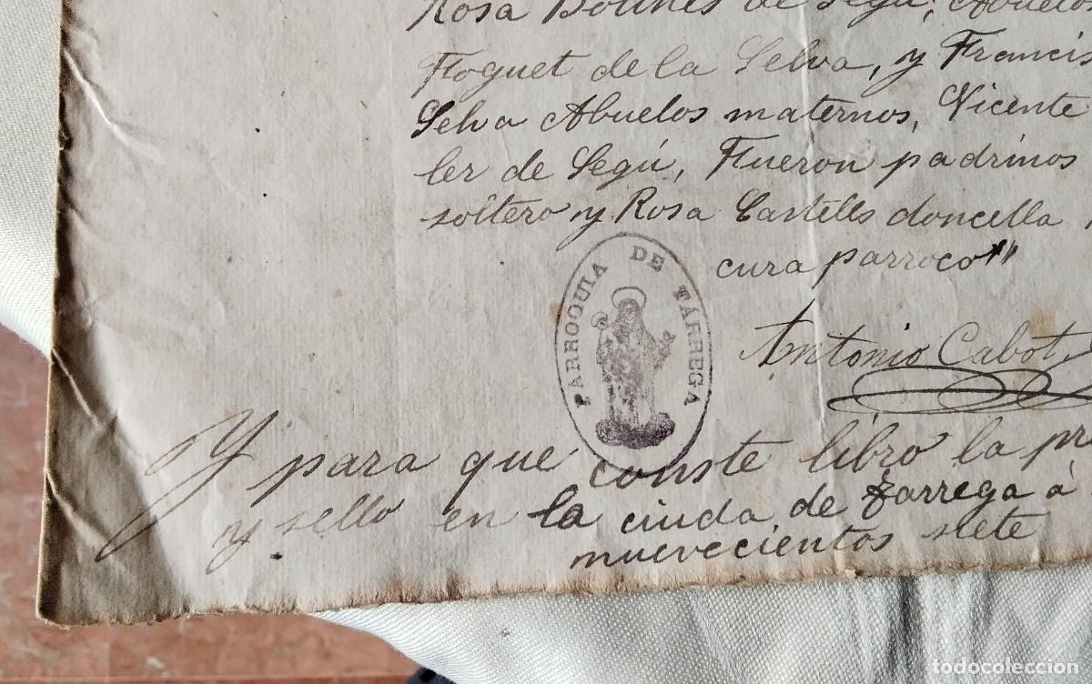 Manuscritos antiguos: TARREGA - OBISPADO DE SOLSONA , MANUSCRITO CON POLIZA DEL A&Ntilde;O 1907 - Foto 3