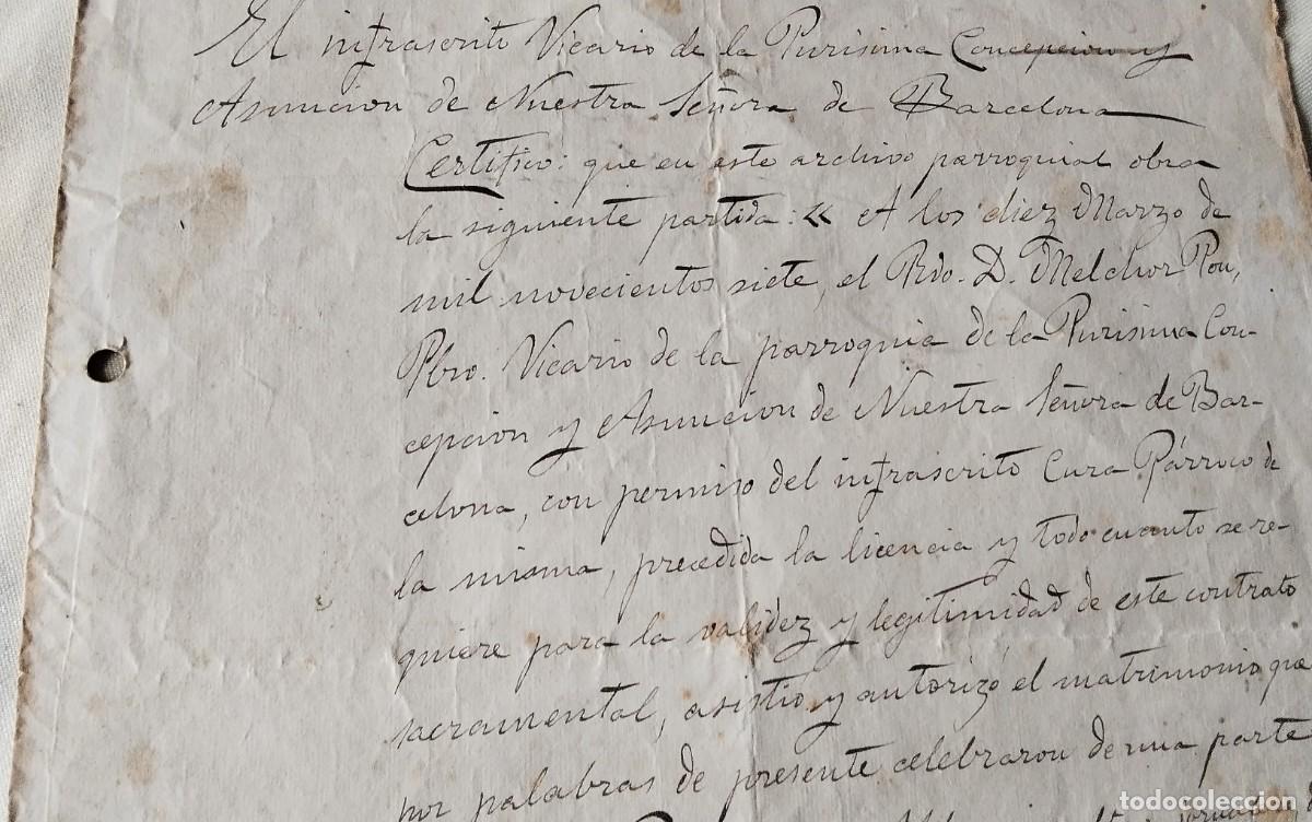Manuscritos antiguos: BARCELONA , MANUSCRITO CON POLIZA DEL A&Ntilde;O 1907 - Foto 4