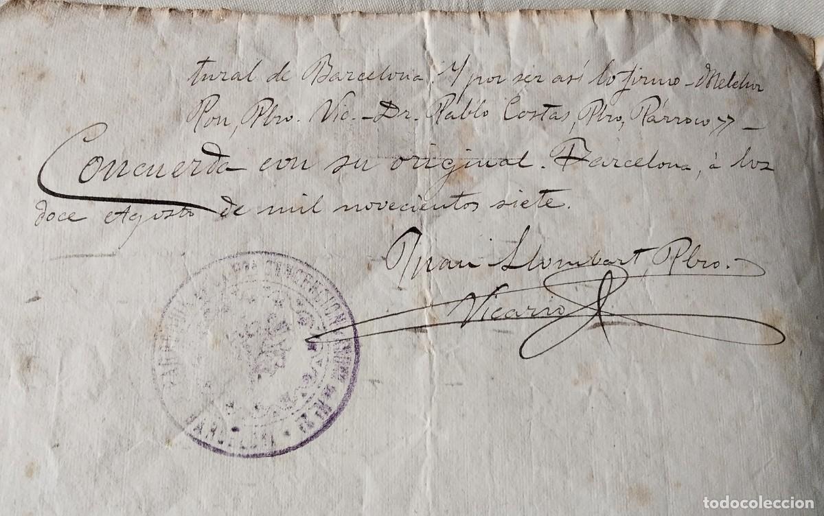 Manuscritos antiguos: BARCELONA , MANUSCRITO CON POLIZA DEL A&Ntilde;O 1907 - Foto 6