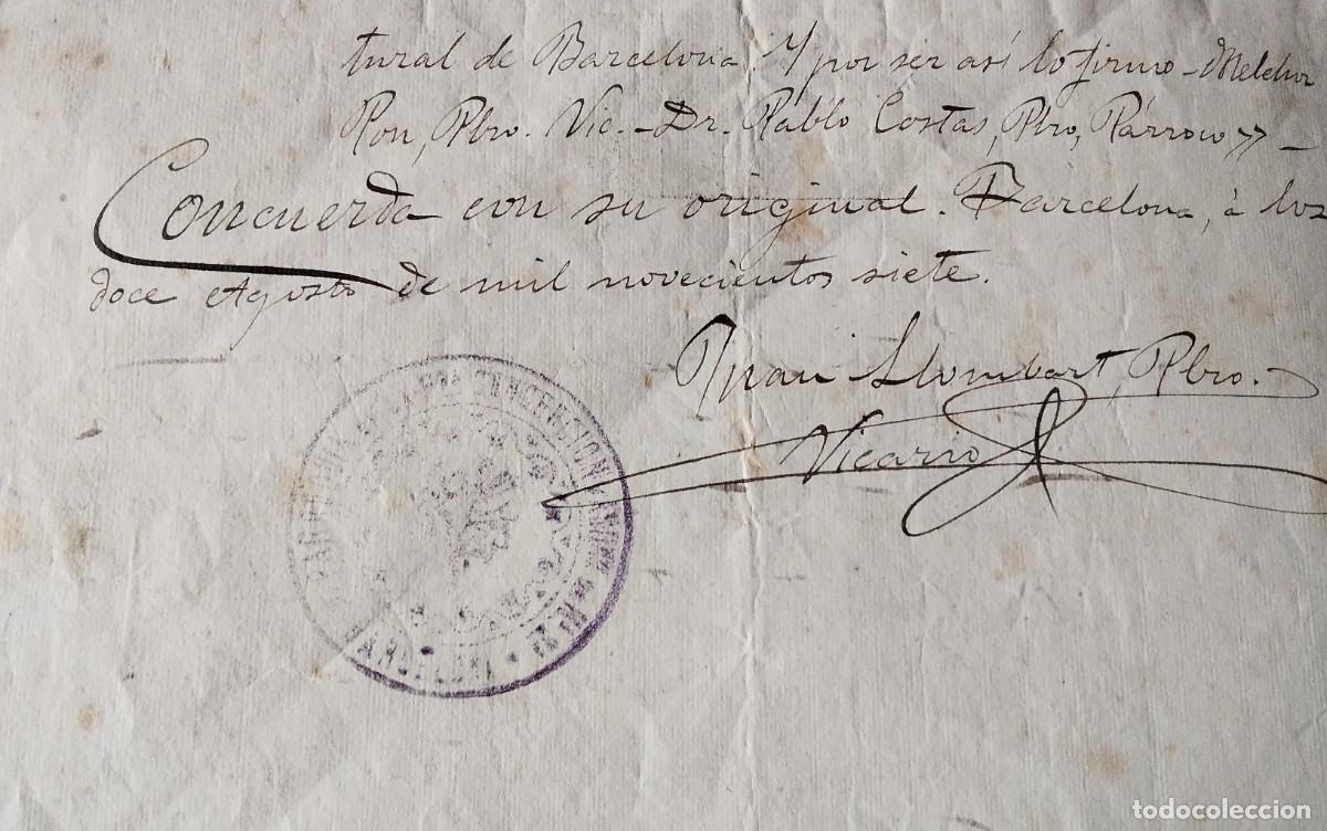 Manuscritos antiguos: BARCELONA , MANUSCRITO CON POLIZA DEL A&Ntilde;O 1907 - Foto 7