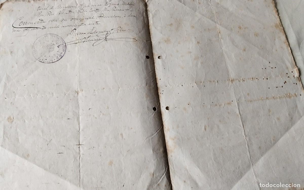 Manuscritos antiguos: BARCELONA , MANUSCRITO CON POLIZA DEL A&Ntilde;O 1907 - Foto 8