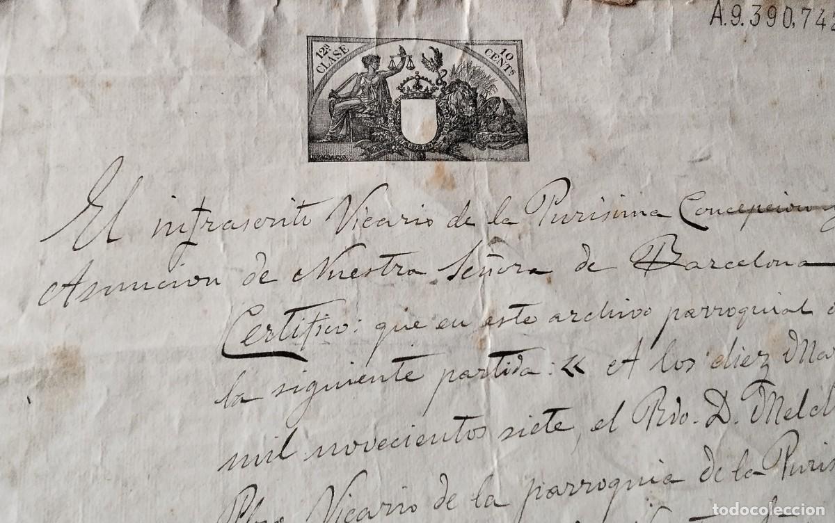 Manuscritos antiguos: BARCELONA , MANUSCRITO CON POLIZA DEL A&Ntilde;O 1907 - Foto 10