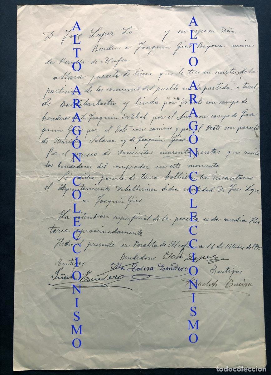 Manuscritos antiguos: PERALTA DE ALCOFEA A&Ntilde;O 1935 / VENTA DE TIERRA COMUNAL ( VAL DE BARBASTRO ) HUESCA - Foto 1