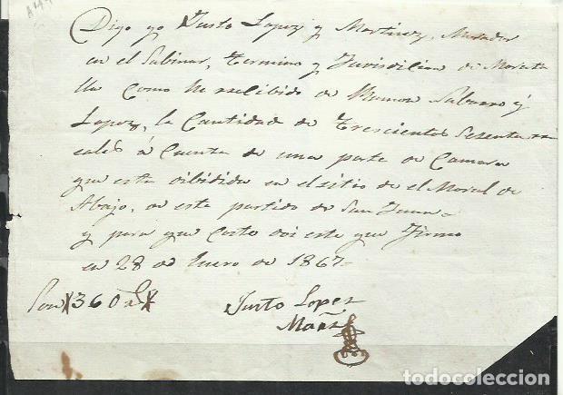 Manuscritos antiguos: A49-DOCUMENTO EN MURCIA A&Ntilde;O 1867 ,COMPLETO.VALOR EN REALES - Foto 1