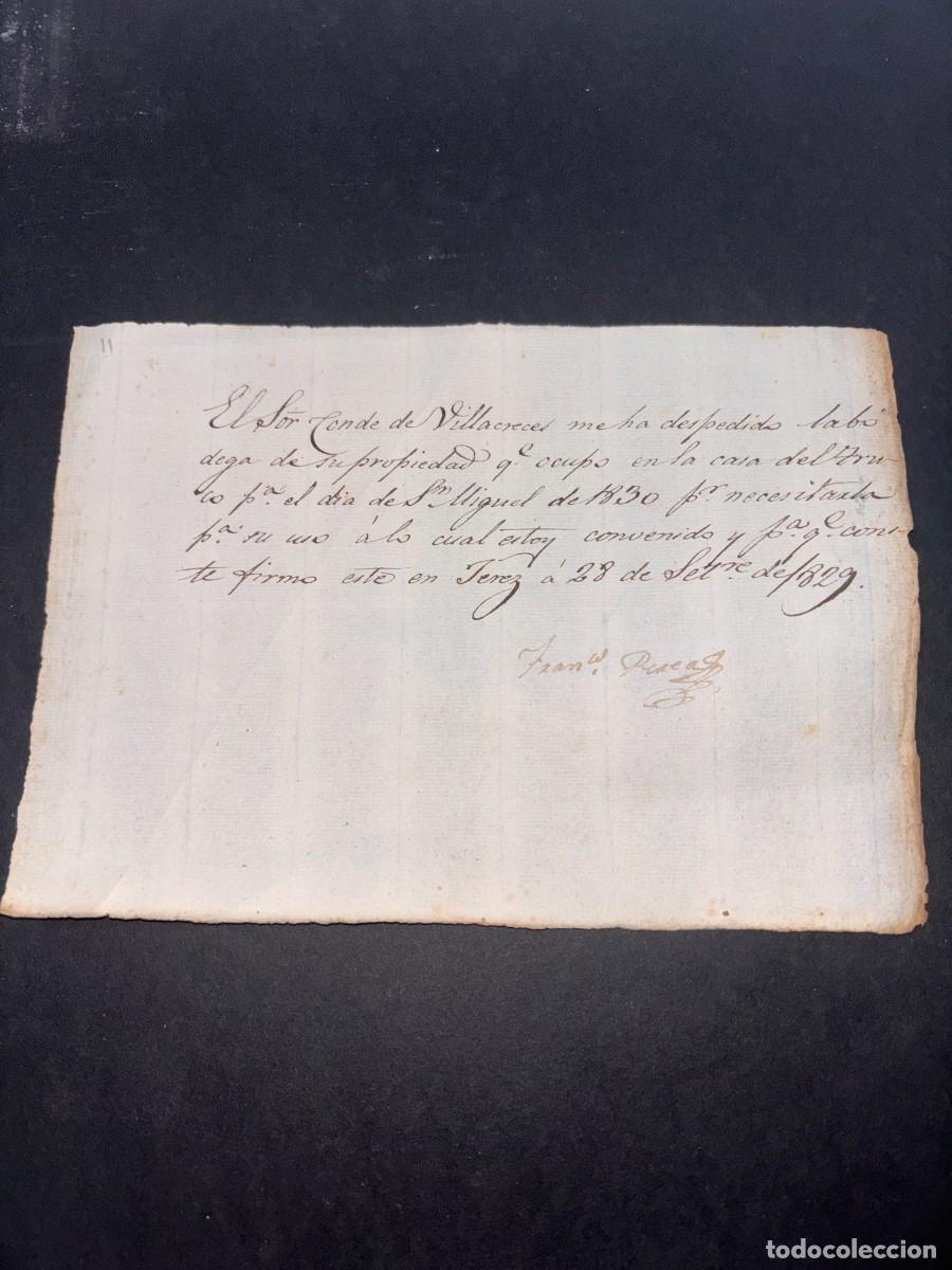 Manuscritos antiguos: JEREZ, 1829. DESPIDO DE BODEGA. - Foto 1