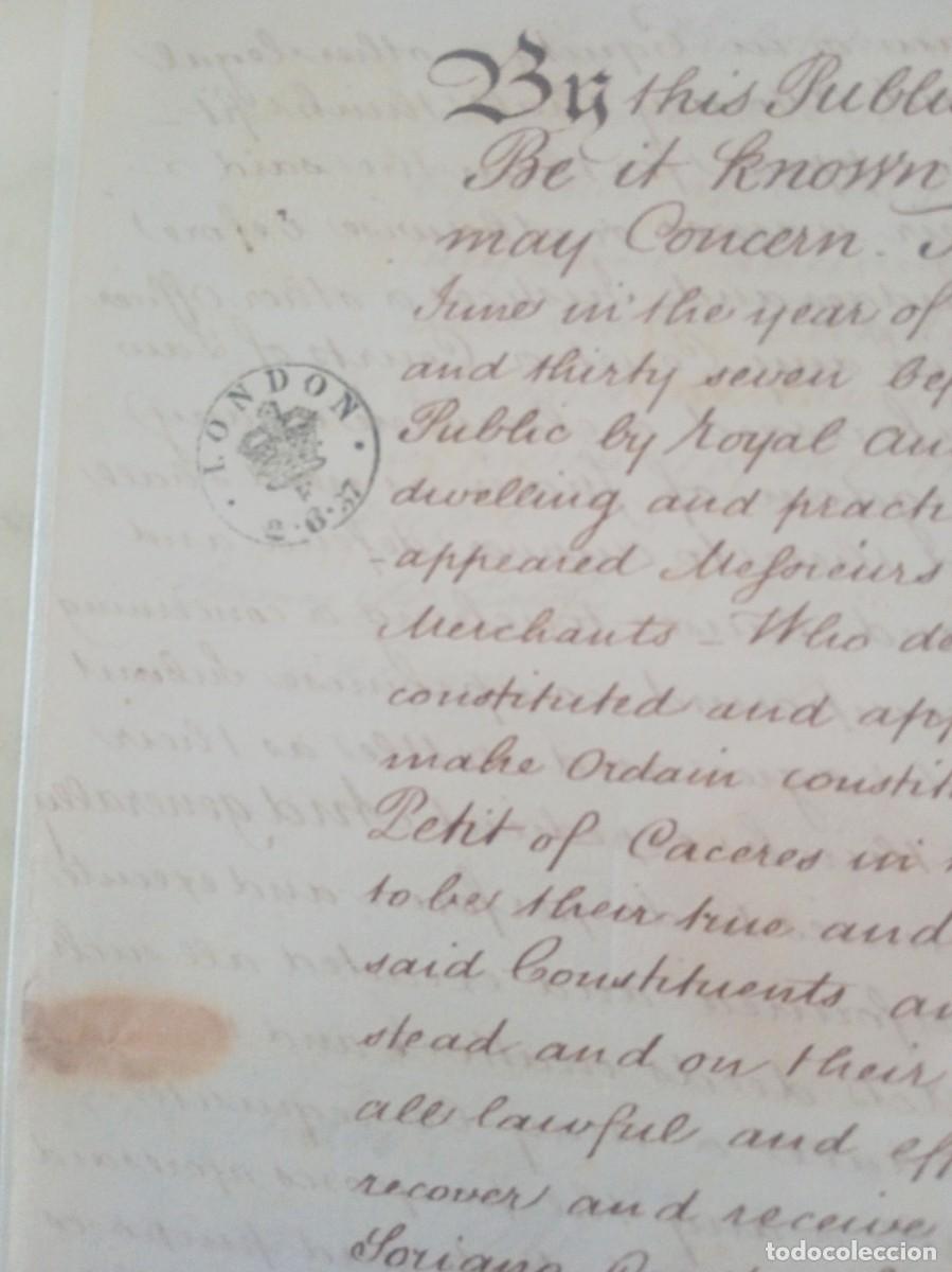 Manuscritos antiguos: PODER NOTARIAL A GERMAIN PETIT PARA COMERCIAR EN LONDRES (EXPORTACION DE LANA DE C&Aacute;CERES). 1837 - Foto 2