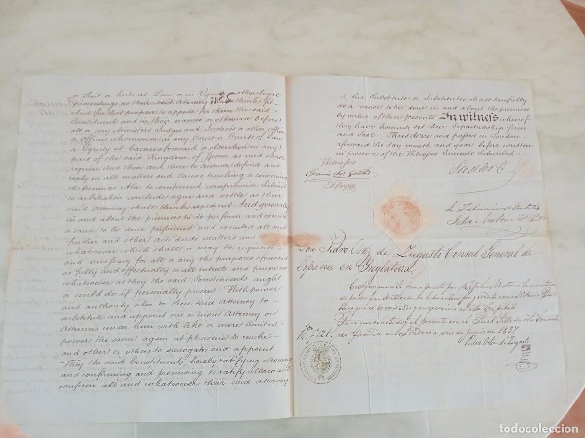 Manuscritos antiguos: PODER NOTARIAL A GERMAIN PETIT PARA COMERCIAR EN LONDRES (EXPORTACION DE LANA DE C&Aacute;CERES). 1837 - Foto 3
