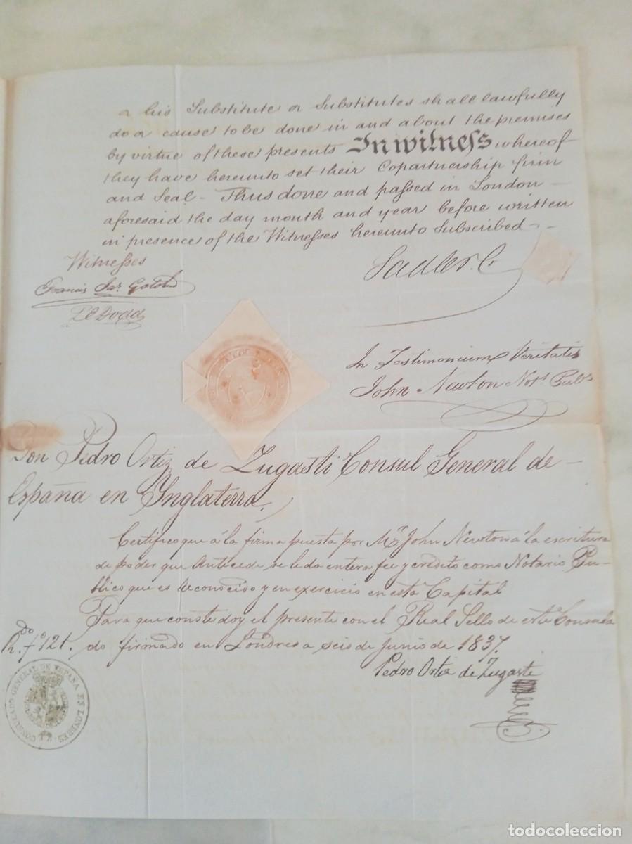 Manuscritos antiguos: PODER NOTARIAL A GERMAIN PETIT PARA COMERCIAR EN LONDRES (EXPORTACION DE LANA DE C&Aacute;CERES). 1837 - Foto 6