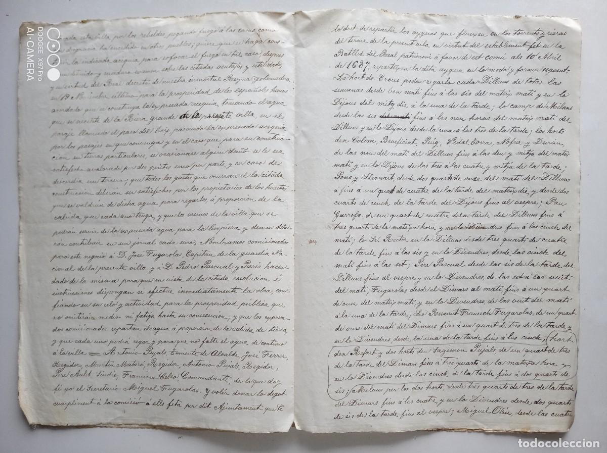 Manuscritos antiguos: LIBRERIA GHOTICA. REPARTO DEL AGUA DE LA REGUERA DEL AJUNTAMENT DE ARBUCIAS. 1839. MANUSCRITO 1