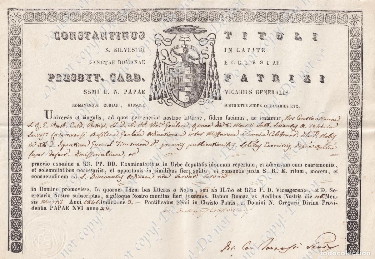 Manuscritos antiguos: LOTE DE DOCUMENTOS ECLESI&Aacute;STICOS ORIGINALES &ndash; ROMA & PUERTO RICO &ndash; SIGLO XIX - Foto 1
