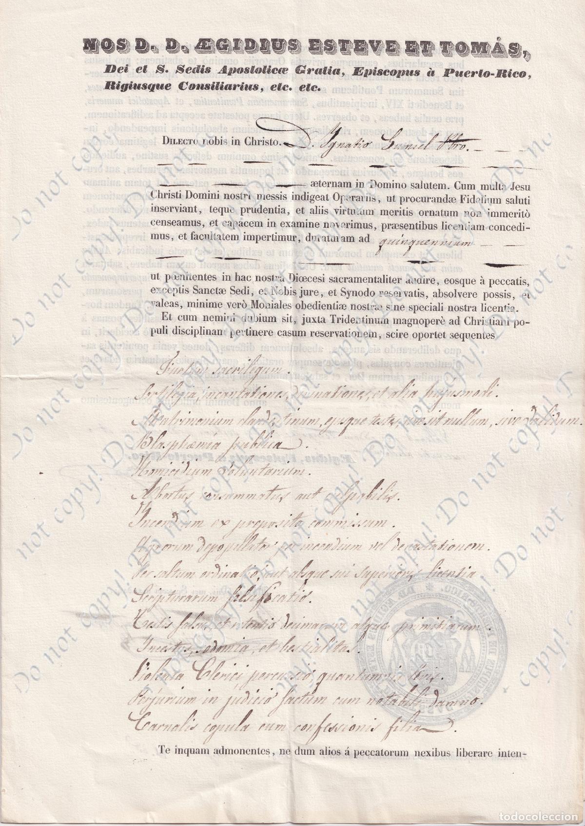 Manuscritos antiguos: LOTE DE DOCUMENTOS ECLESI&Aacute;STICOS ORIGINALES &ndash; ROMA & PUERTO RICO &ndash; SIGLO XIX - Foto 2