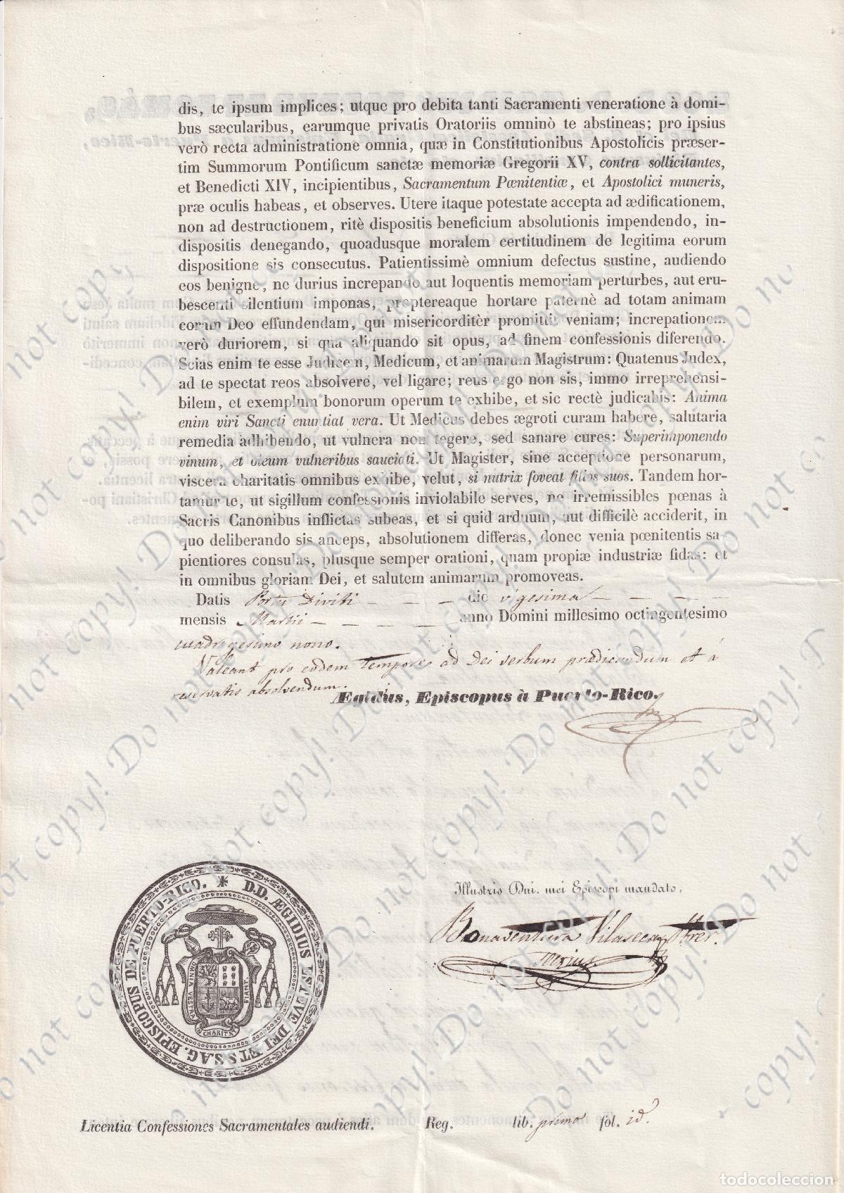 Manuscritos antiguos: LOTE DE DOCUMENTOS ECLESI&Aacute;STICOS ORIGINALES &ndash; ROMA & PUERTO RICO &ndash; SIGLO XIX - Foto 3