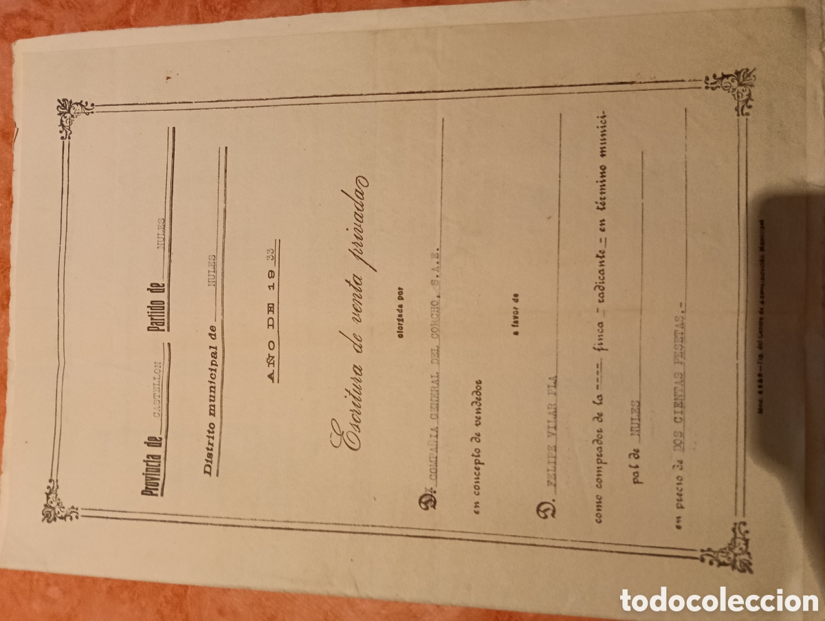 Manuscritos antiguos: 1933 NULES ARTANA VENTA ALCORNOCAL. COMPA&Ntilde;IA GENERAL DEL CORCHO - Foto 1