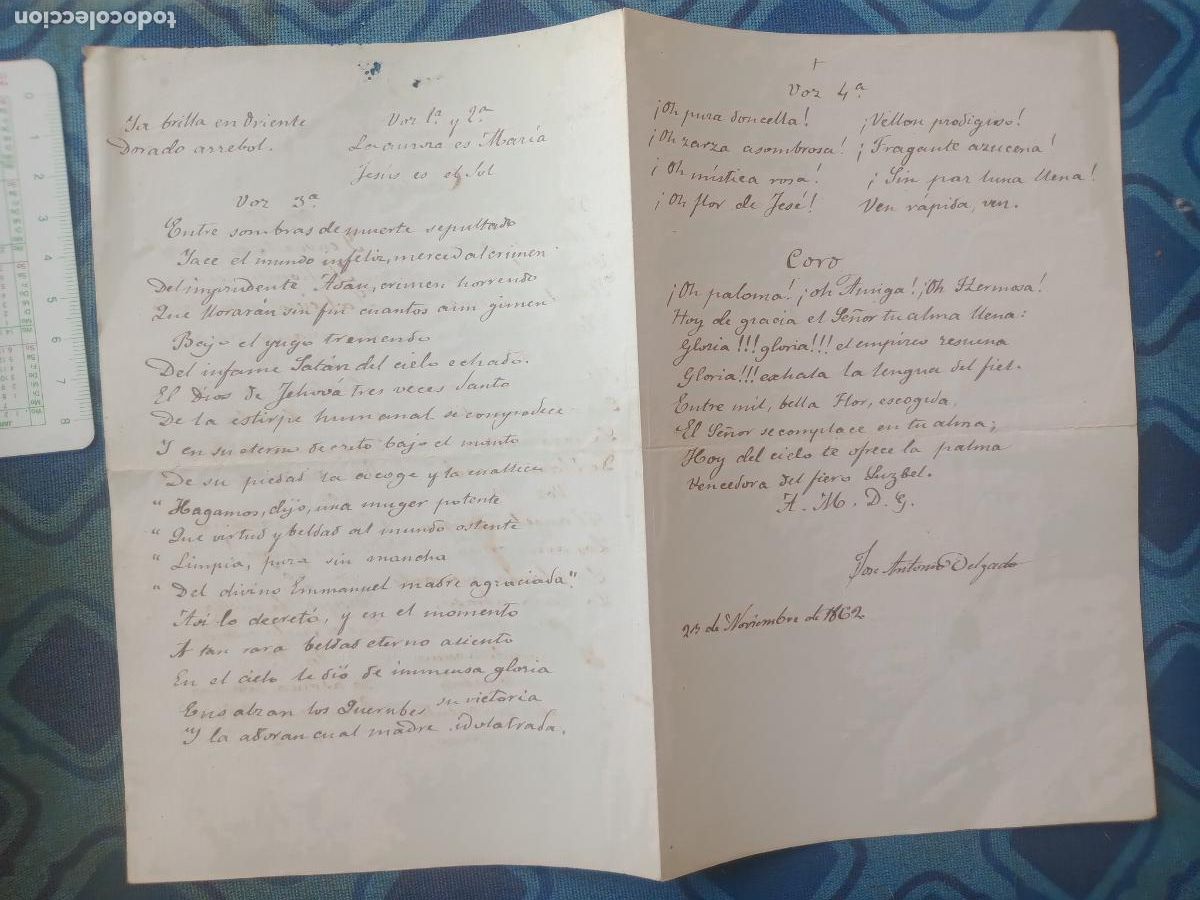 Manuscritos antiguos: Poes&iacute;as religiosas manuscritas 1862 - Foto 1