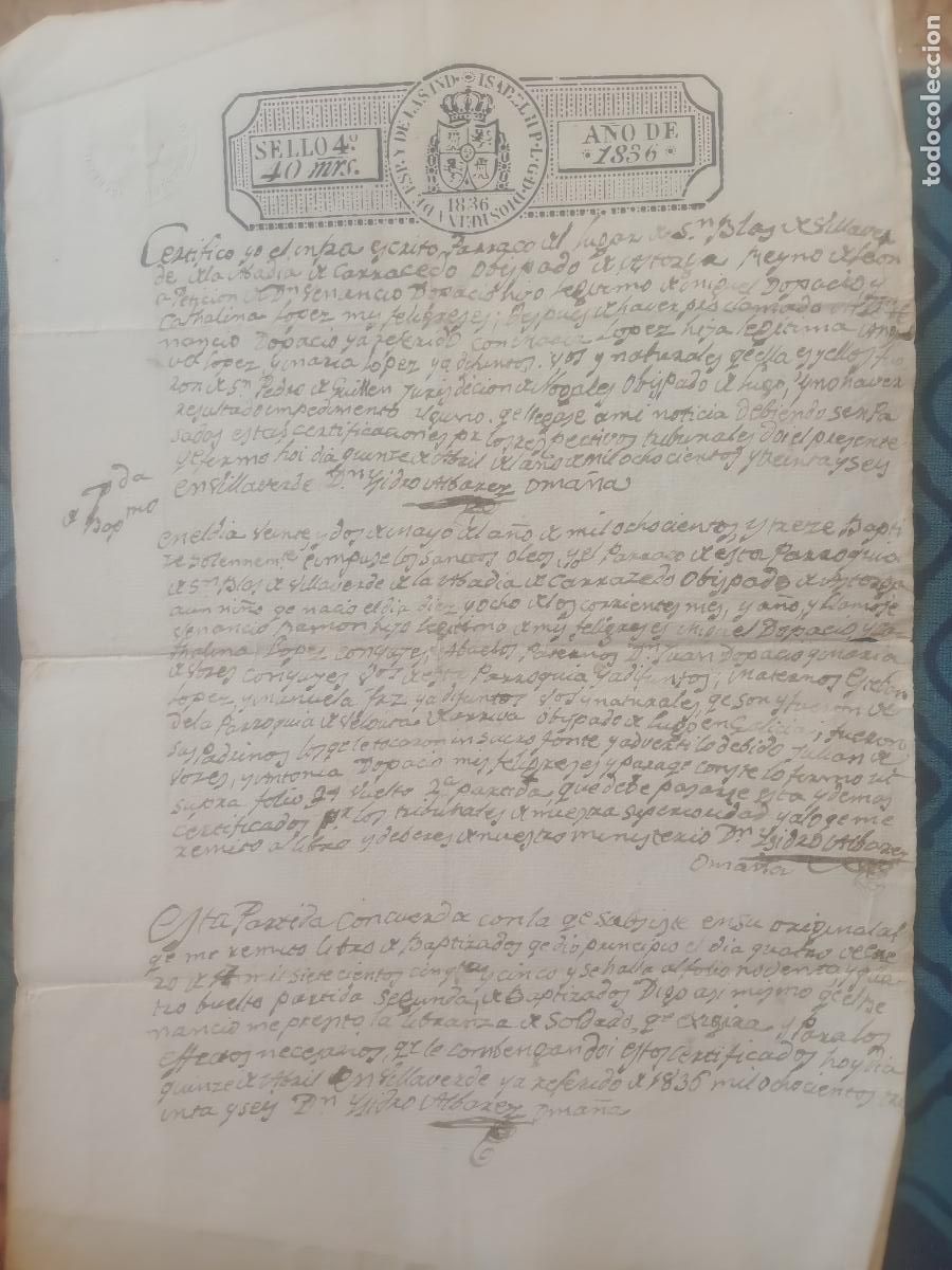 Manuscritos antiguos: San Blas de Villaverde, Carracedo, Le&oacute;n. 1836 - Foto 1