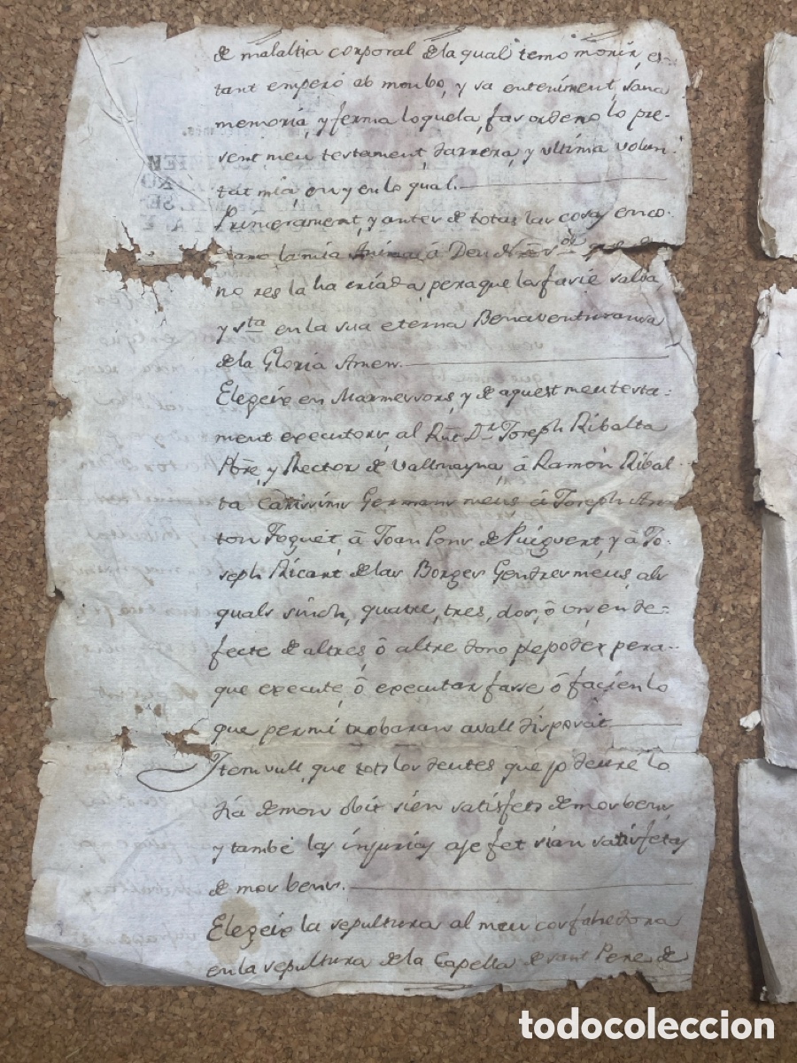 Manuscritos antiguos: Documento 1783 Testamento en Catal&aacute;n Llovera Ribalta Vila de Gra&ntilde;ena Bisbat de Solsona - Foto 2