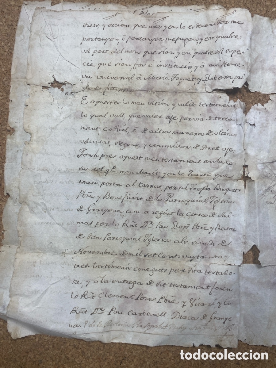 Manuscritos antiguos: Documento 1783 Testamento en Catal&aacute;n Llovera Ribalta Vila de Gra&ntilde;ena Bisbat de Solsona - Foto 4
