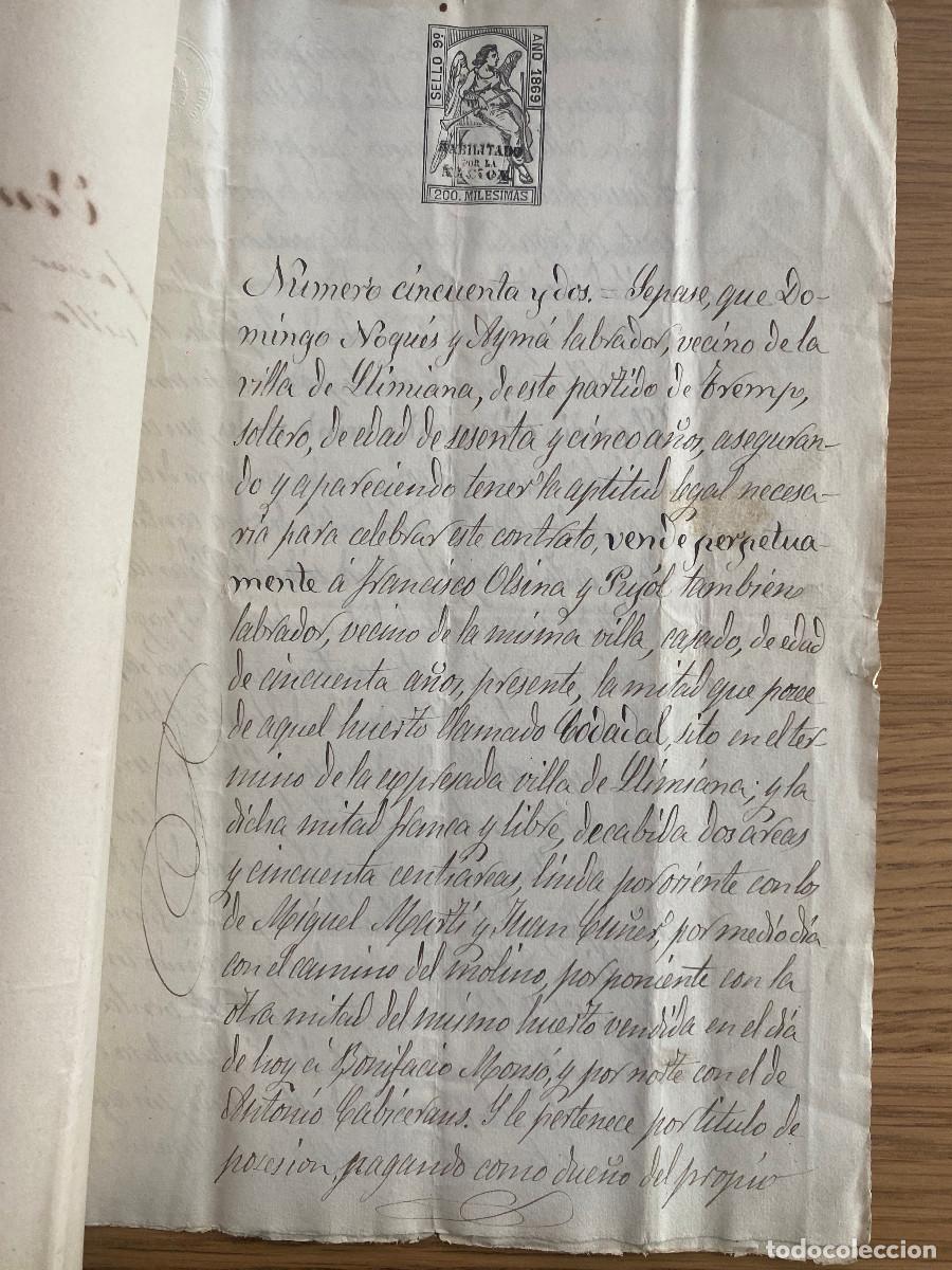 Manuscritos antiguos: documento notarial Llimiana Lleida, partido de Tremp 1869 - Foto 2