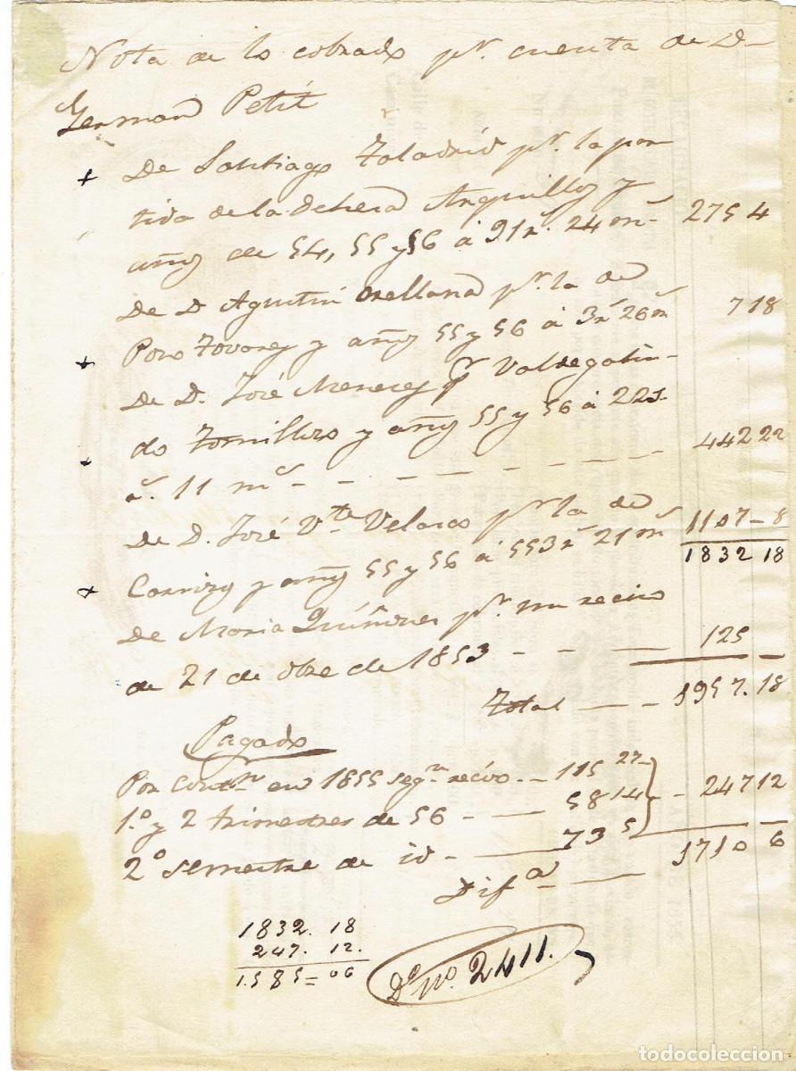 Manuscritos antiguos: FA8043. DOCUMENTOS. 1856, Nota de cuentas manuscrita - Foto 1