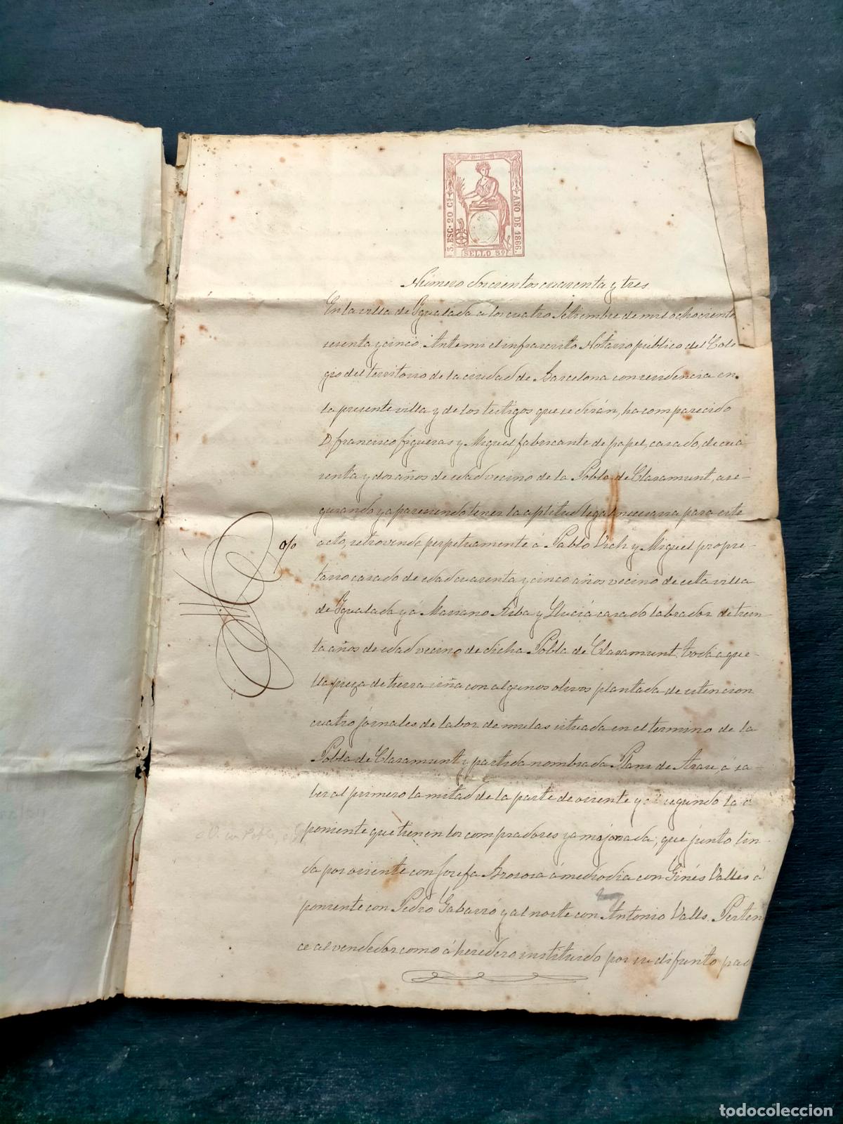 Manuscritos antiguos: Escritura de compraventa retroventa su poder de D Francisco Raur&eacute;s y Barber&iacute; Barcelona Igualada 1865 - Foto 2