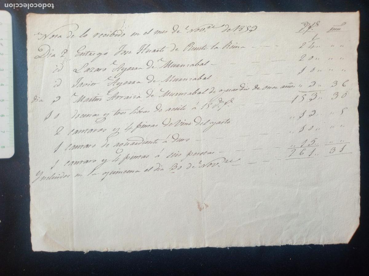 Manuscritos antiguos: Recibo, Muruz&aacute;bal. Navarra 1859 P&eacute;rez Tafalla - Foto 1